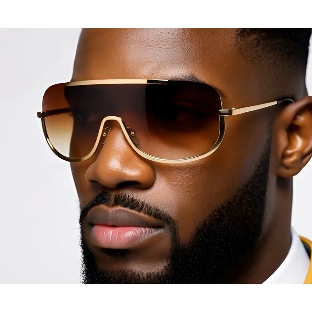 Sunglasses For Men Bold Gold Frame Brown Lens Music Beach UV400 Protection Gafas